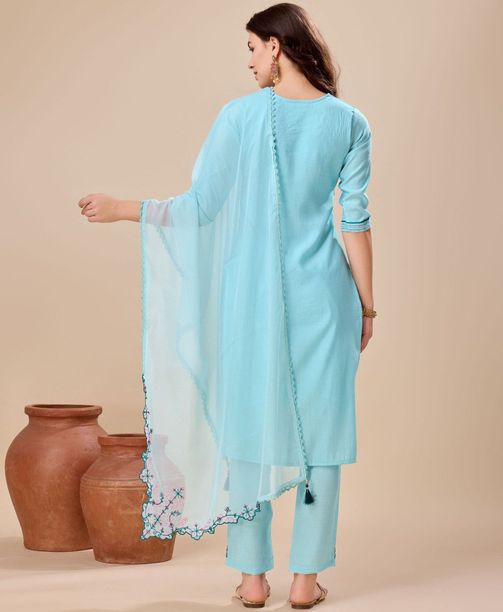 Prazu Fashion Sky Blue Viscose Silk Embroidered Kurta Set