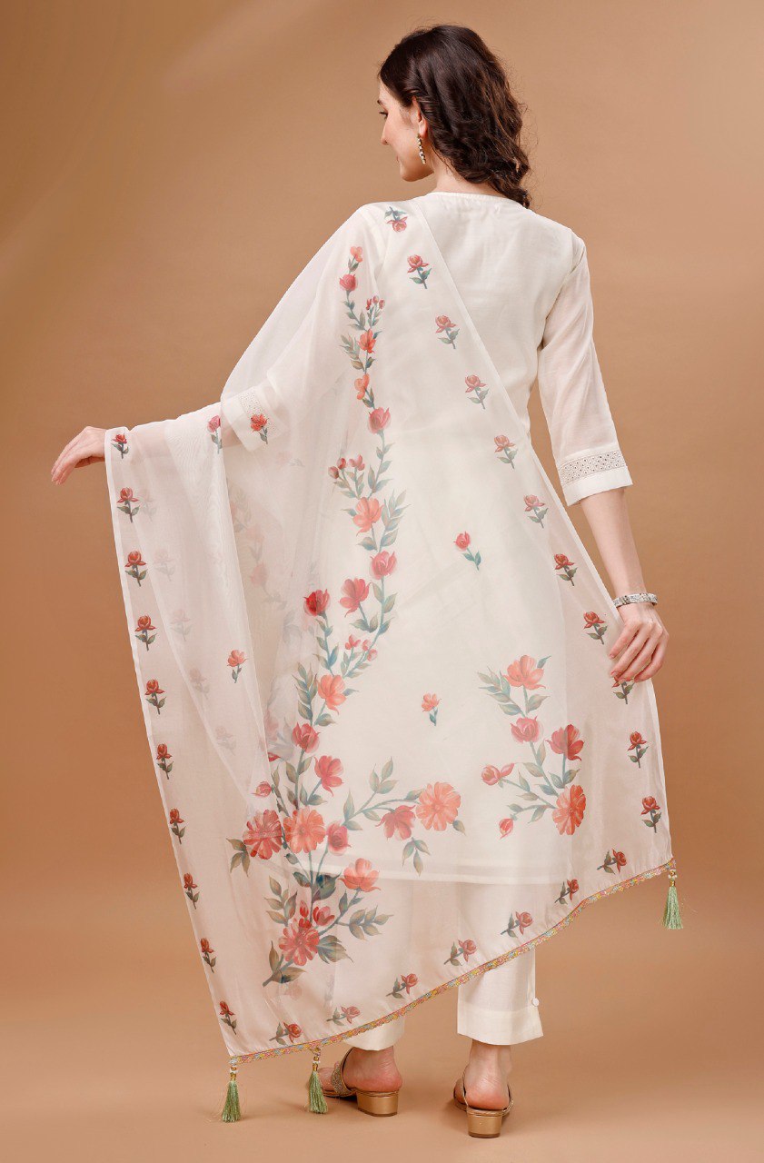 Prazu Fashion Off White Chanderi Silk Embroidered Kurta Set