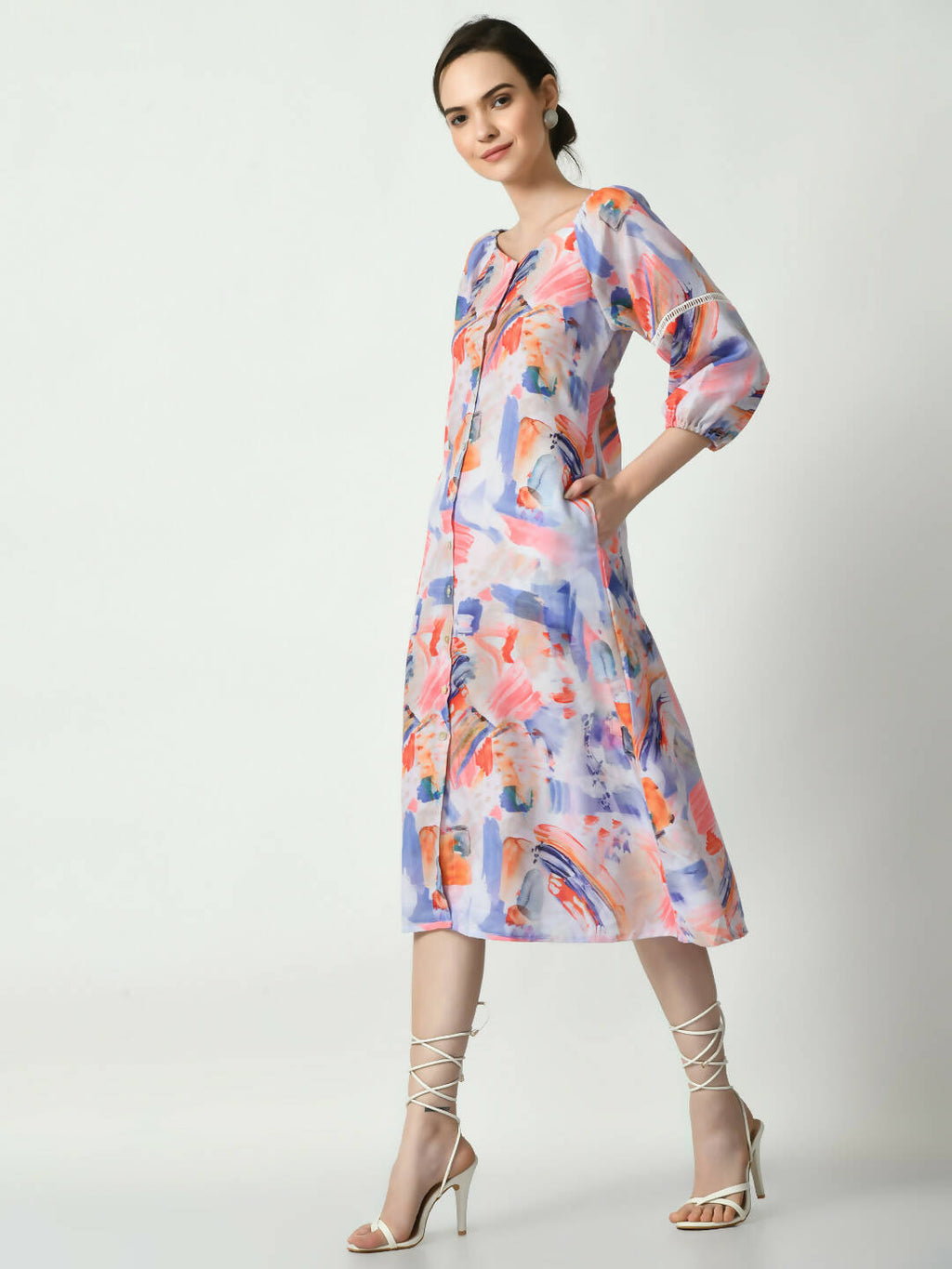 Myshka Women's Multi Abstract Printed A-Line Dress