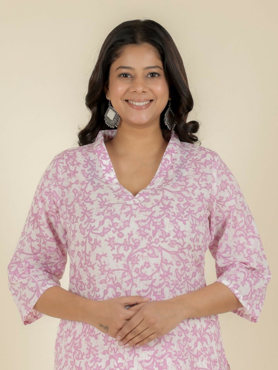 Aramya Straight Soft Cotton Floral Print Women's Kurta - White