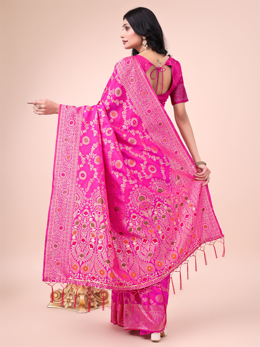 Shree Shyam Fashion Pink Banarasi Silk Saree with Floral Zari Weaving - Festive Traditional Elegance for Weddings & Celebrations