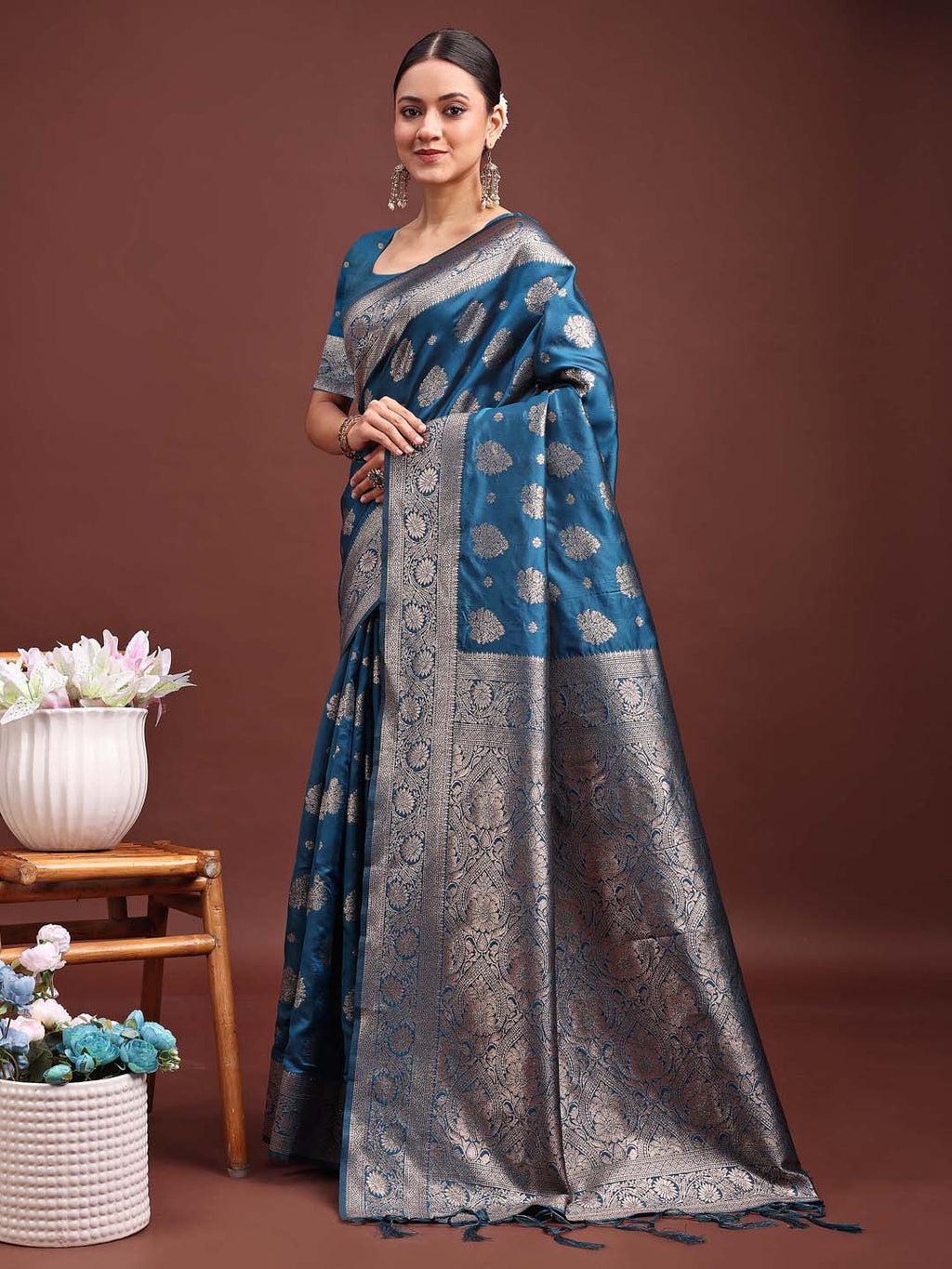 Shree Shyam Fashion Royal Blue Banarasi Silk Saree with Zari Weaving - A Timeless Tale of Elegance