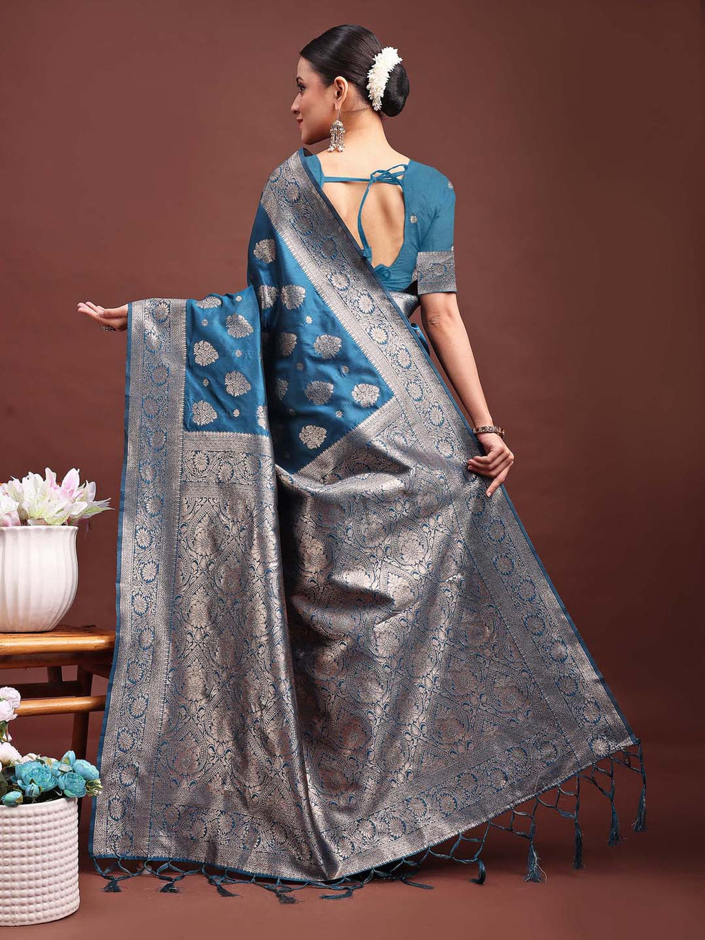Shree Shyam Fashion Royal Blue Banarasi Silk Saree with Zari Weaving - A Timeless Tale of Elegance