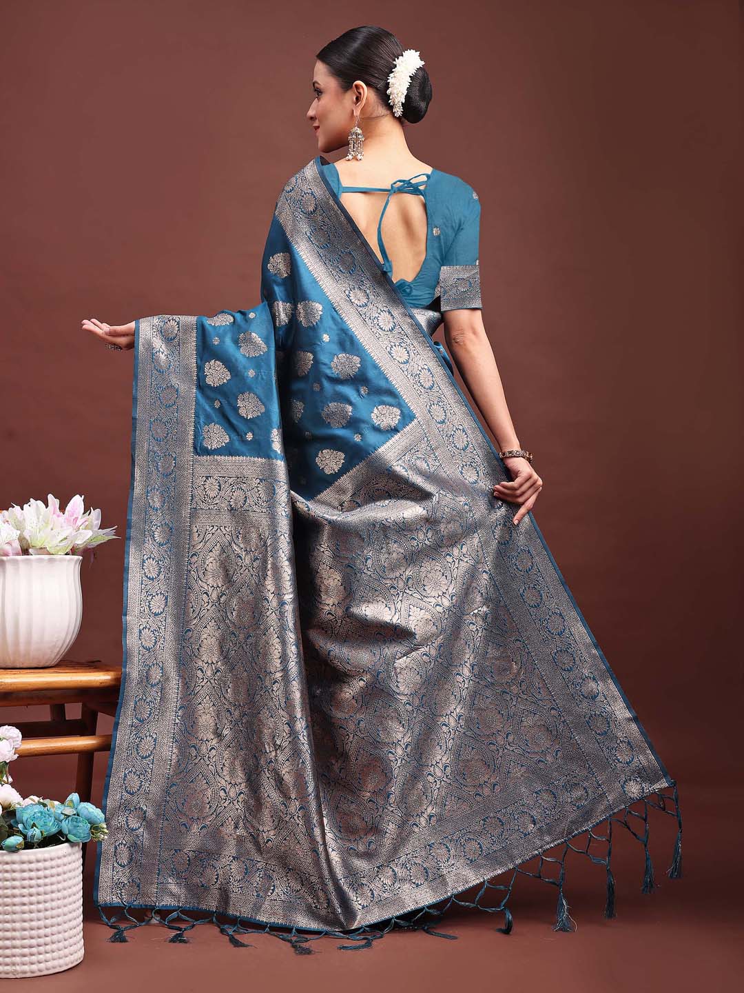 Shree Shyam Fashion Royal Blue Banarasi Silk Saree with Zari Weaving - A Timeless Tale of Elegance