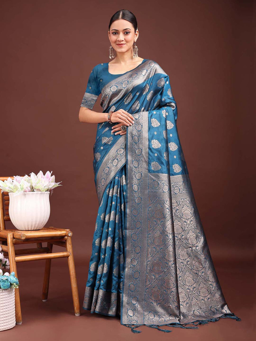 Shree Shyam Fashion Royal Blue Banarasi Silk Saree with Zari Weaving - A Timeless Tale of Elegance
