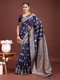 Shree Shyam Fashion Navy Blue Banarasi Silk Saree with Zari Weaving - A Timeless Tale of Elegance