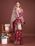 Shree Shyam Fashion Maroon Banarasi Silk Saree with Zari Weaving - A Timeless Tale of Elegance
