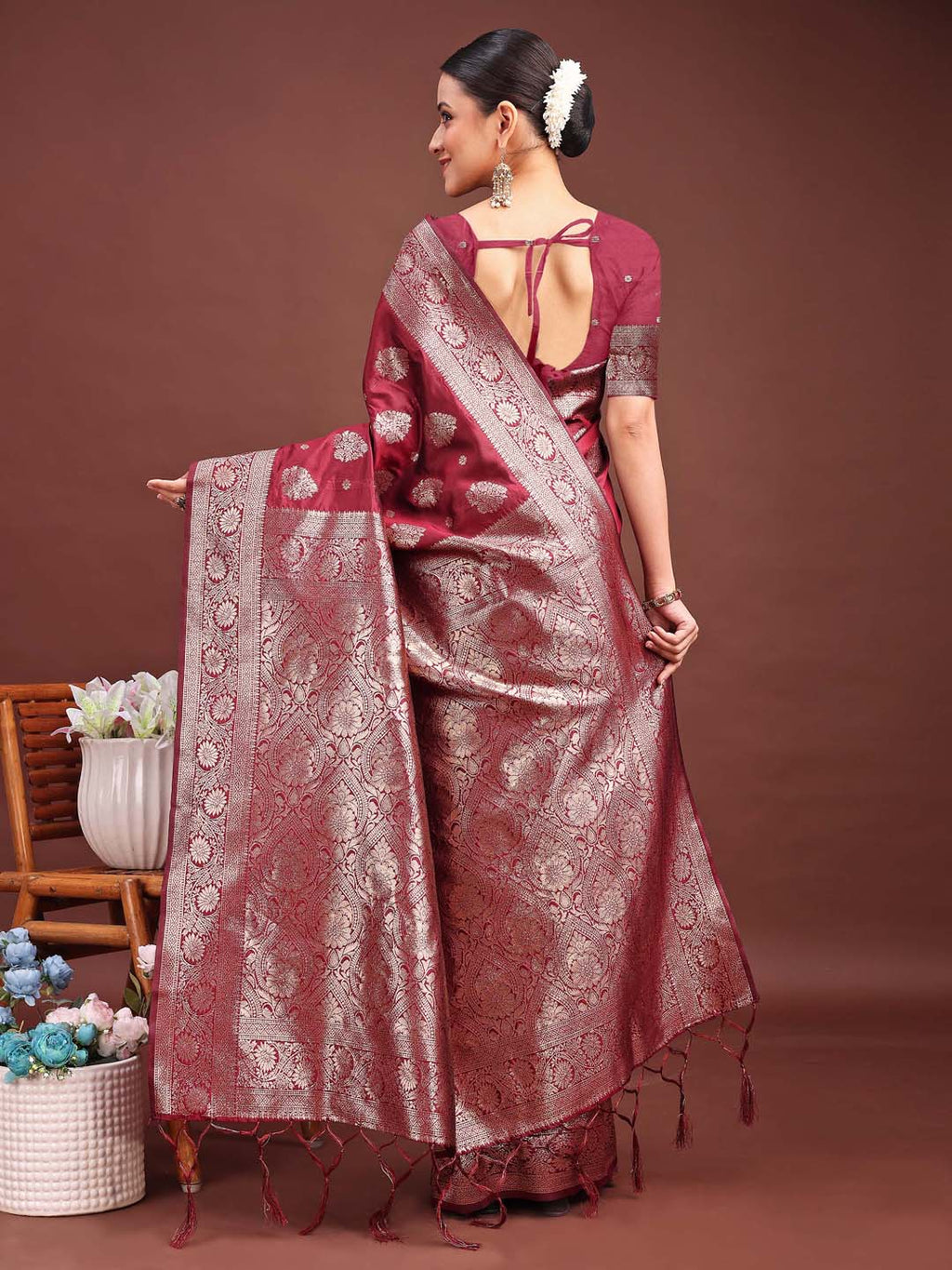 Shree Shyam Fashion Maroon Banarasi Silk Saree with Zari Weaving - A Timeless Tale of Elegance
