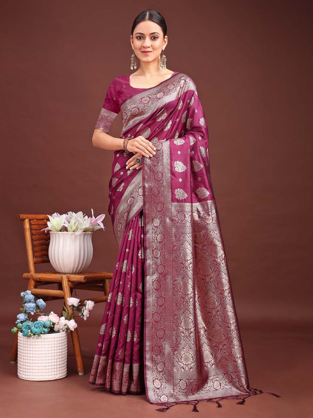 Shree Shyam Fashion Purple Banarasi Silk Saree with Zari Weaving - A Timeless Tale of Elegance