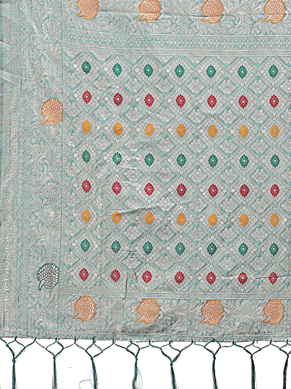 Shree Shyam Fashion Elegant Sea Green Linen Cotton Saree with Zari Border & Woven Motifs - Perfect for Sophisticated Everyday & Festive Looks