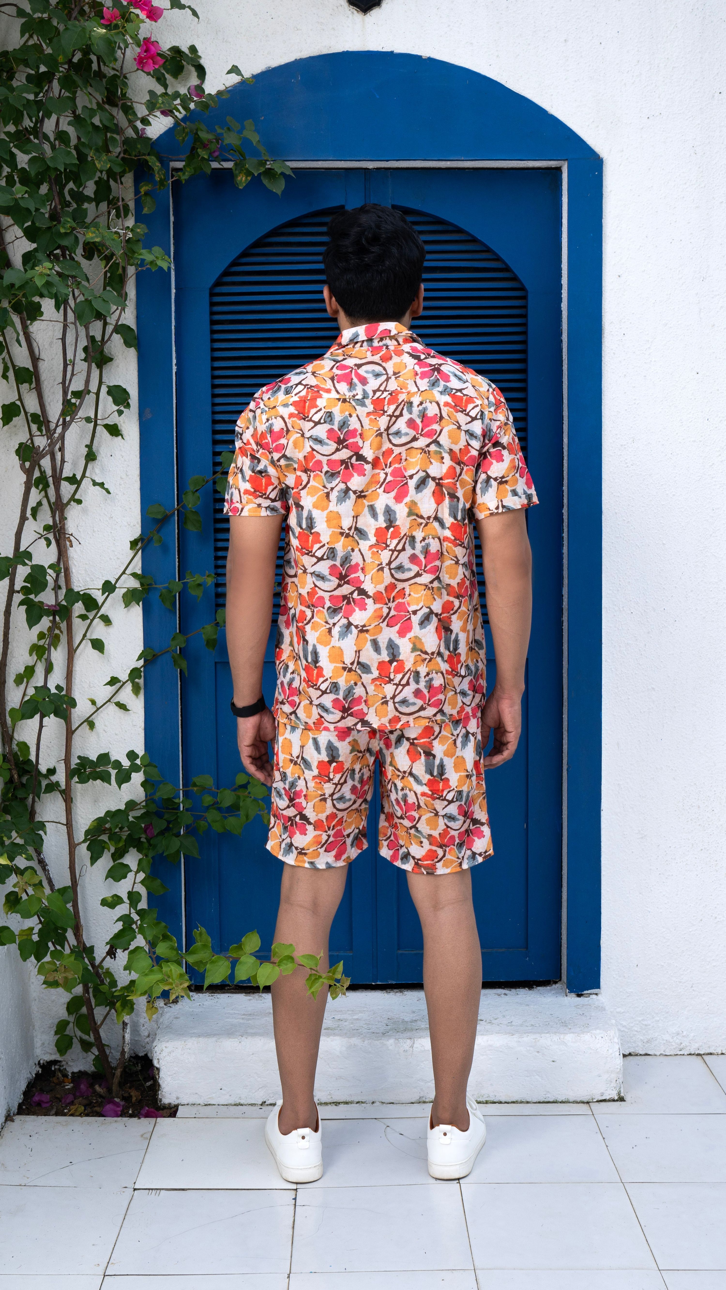 Noroke Sustainable fabric | Linen Linen Floral Print Co-ord Set Men