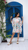 Noroke Linen Floral Short Kaftan Dress - Printed
