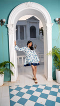 Noroke Sustainable fabric | Mushroom Bemberg Double Collar Tunic Dress - White Blue