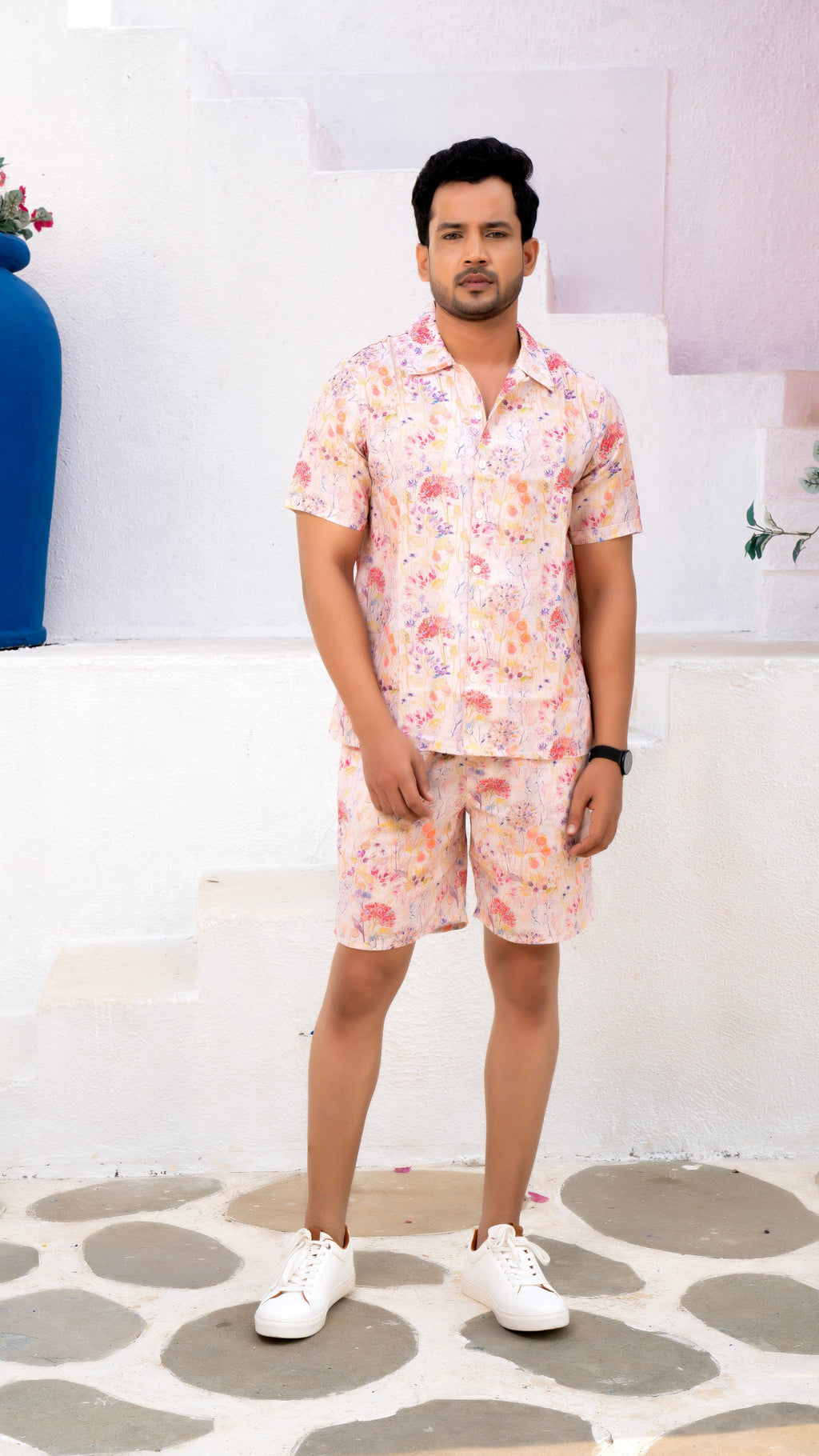 Noroke Sustainable fabric | Linen Cotton Linen White Floral Couple Co-ord Set