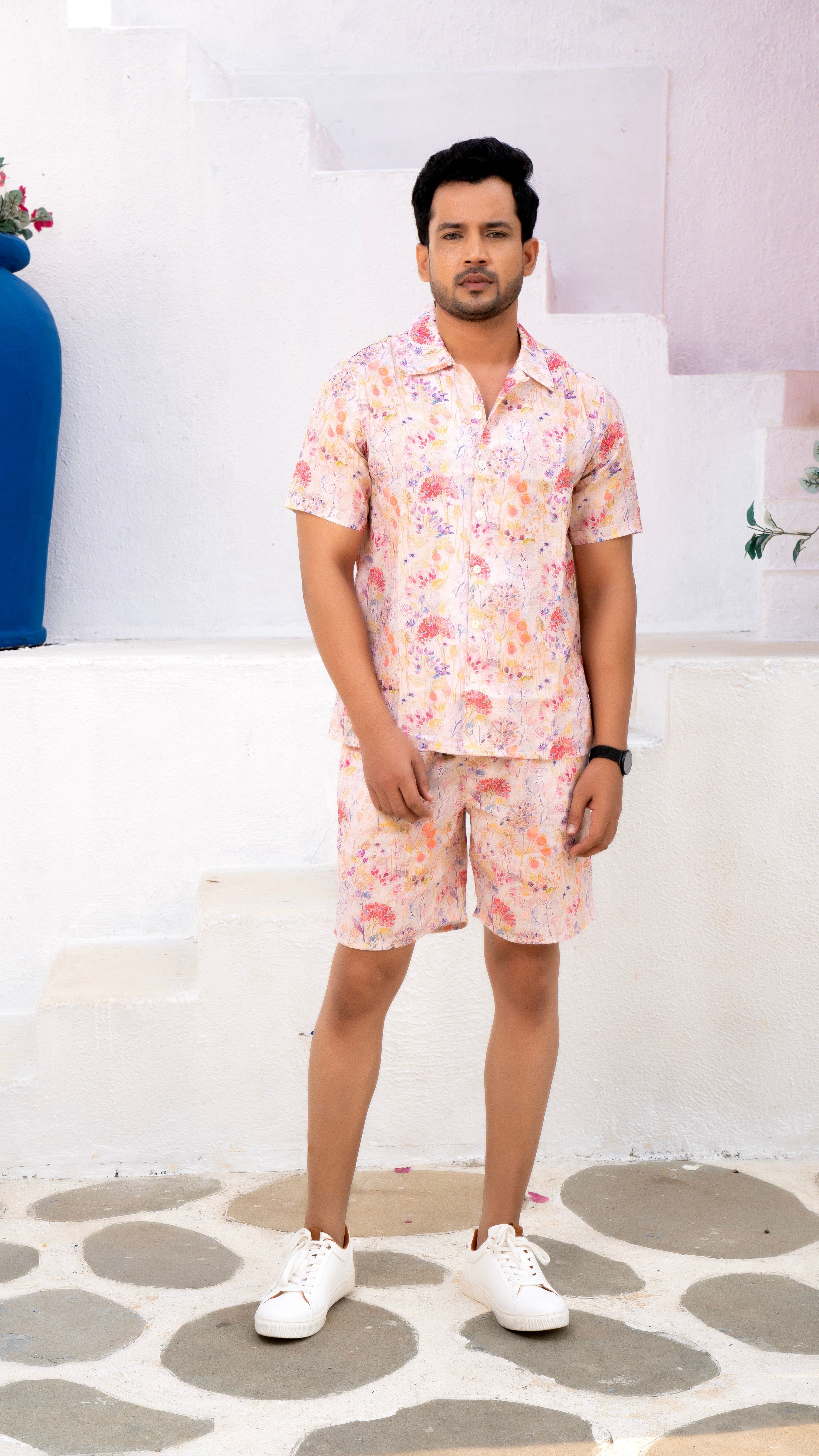 Noroke Sustainable fabric | Linen Cotton Linen White Floral Couple Co-ord Set