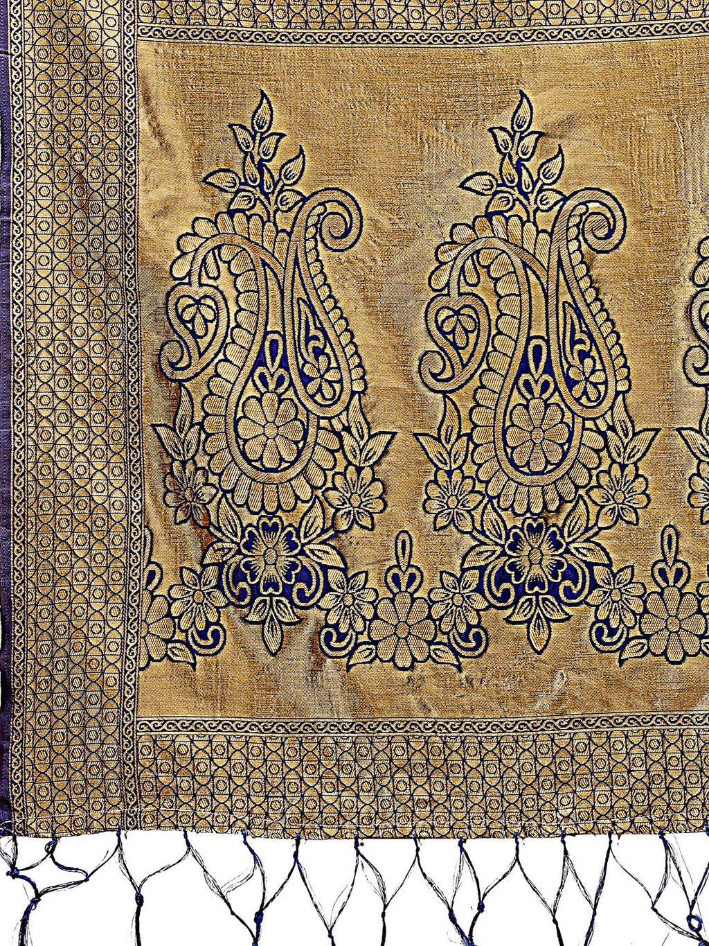 Shree Shyam Fashion Majestic Navy Blue Silk Saree with Gold Zari & Floral Design - Perfect for Festive & Traditional Occasions