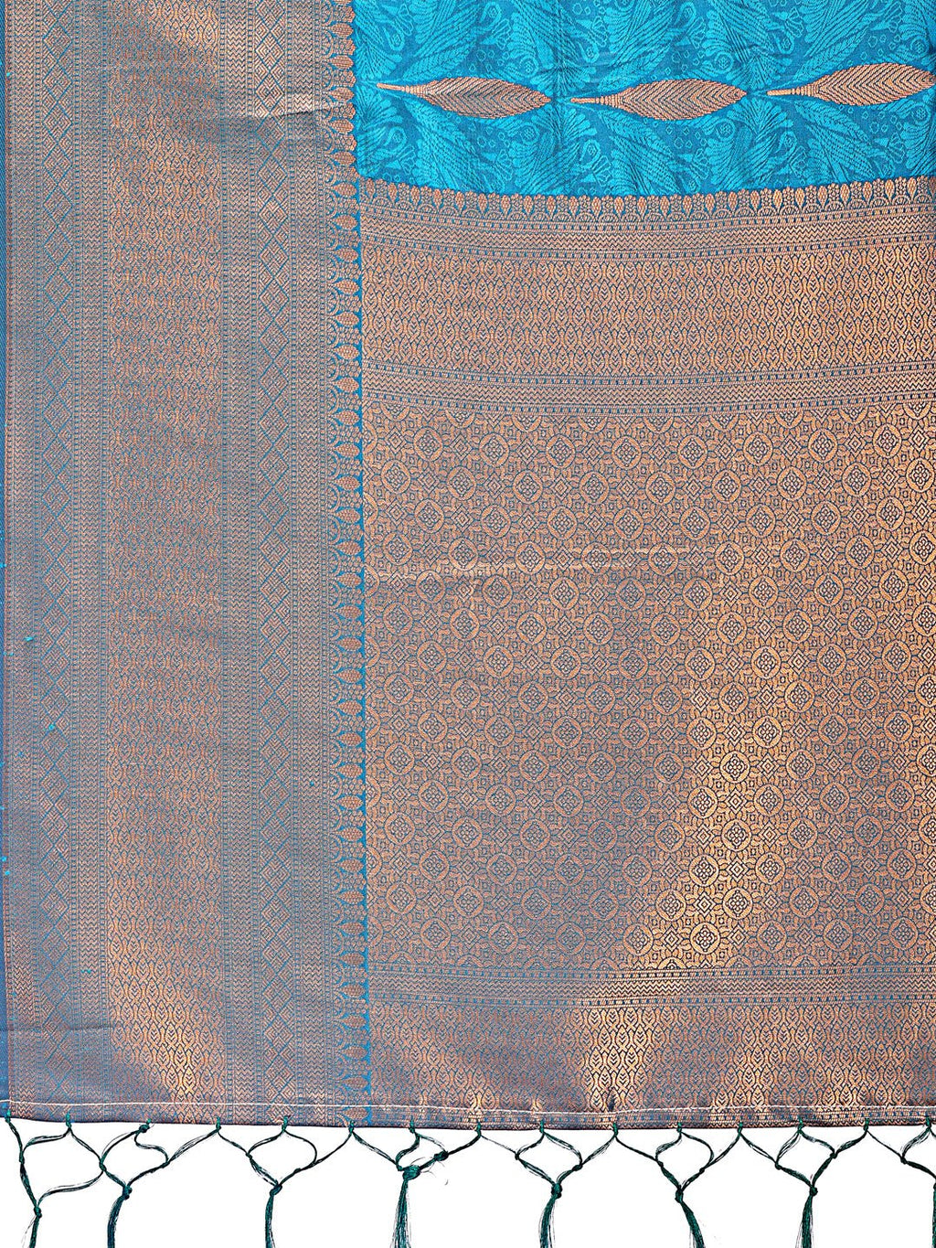 Shree Shyam Fashion Teal Blue Linen Cotton Saree with Golden Zari Leaf Woven Design & Rich Pallu - Festive Wear | Office Look | Soft Drape