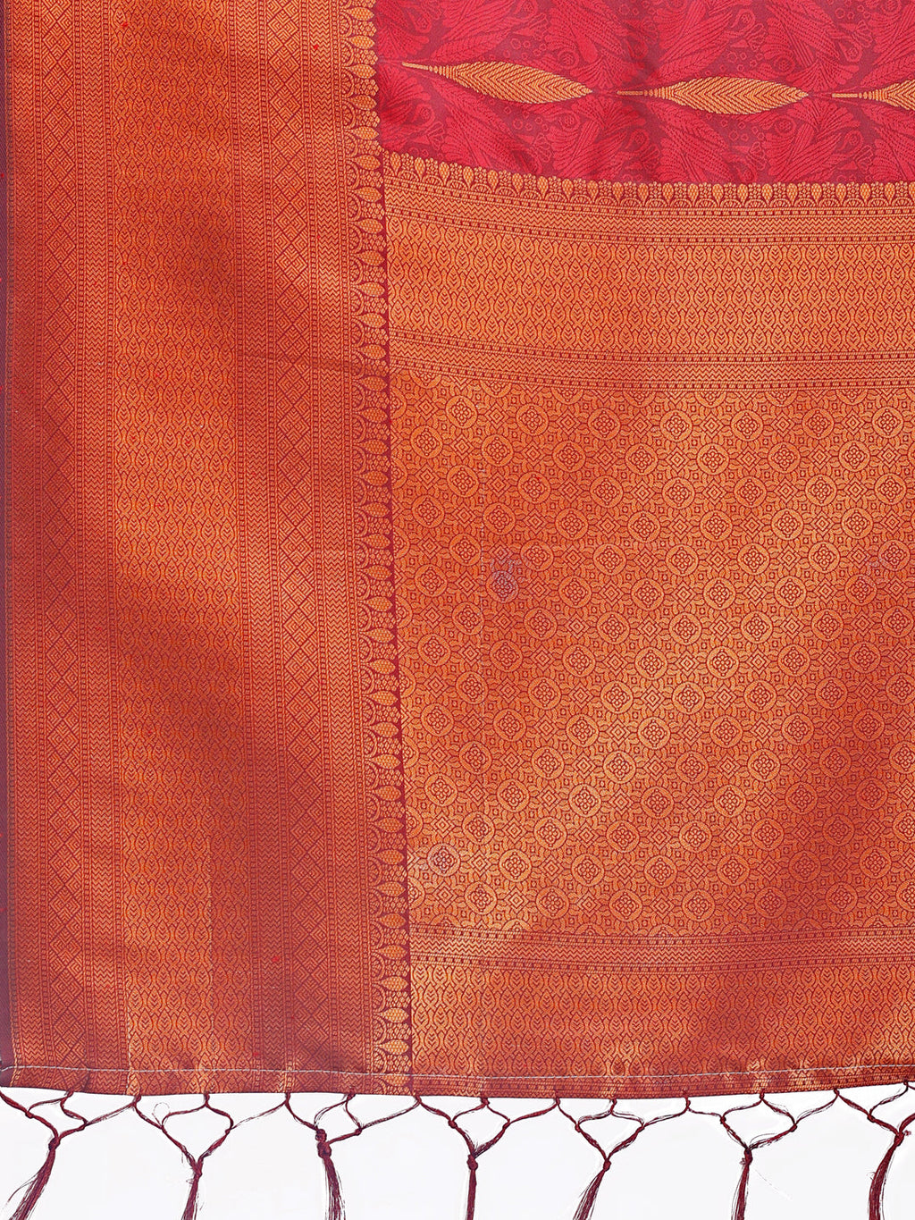 Shree Shyam Fashion Maroon Linen Cotton Saree with Golden Zari Leaf Woven Design & Rich Pallu - Festive Wear | Office Look | Soft Drape