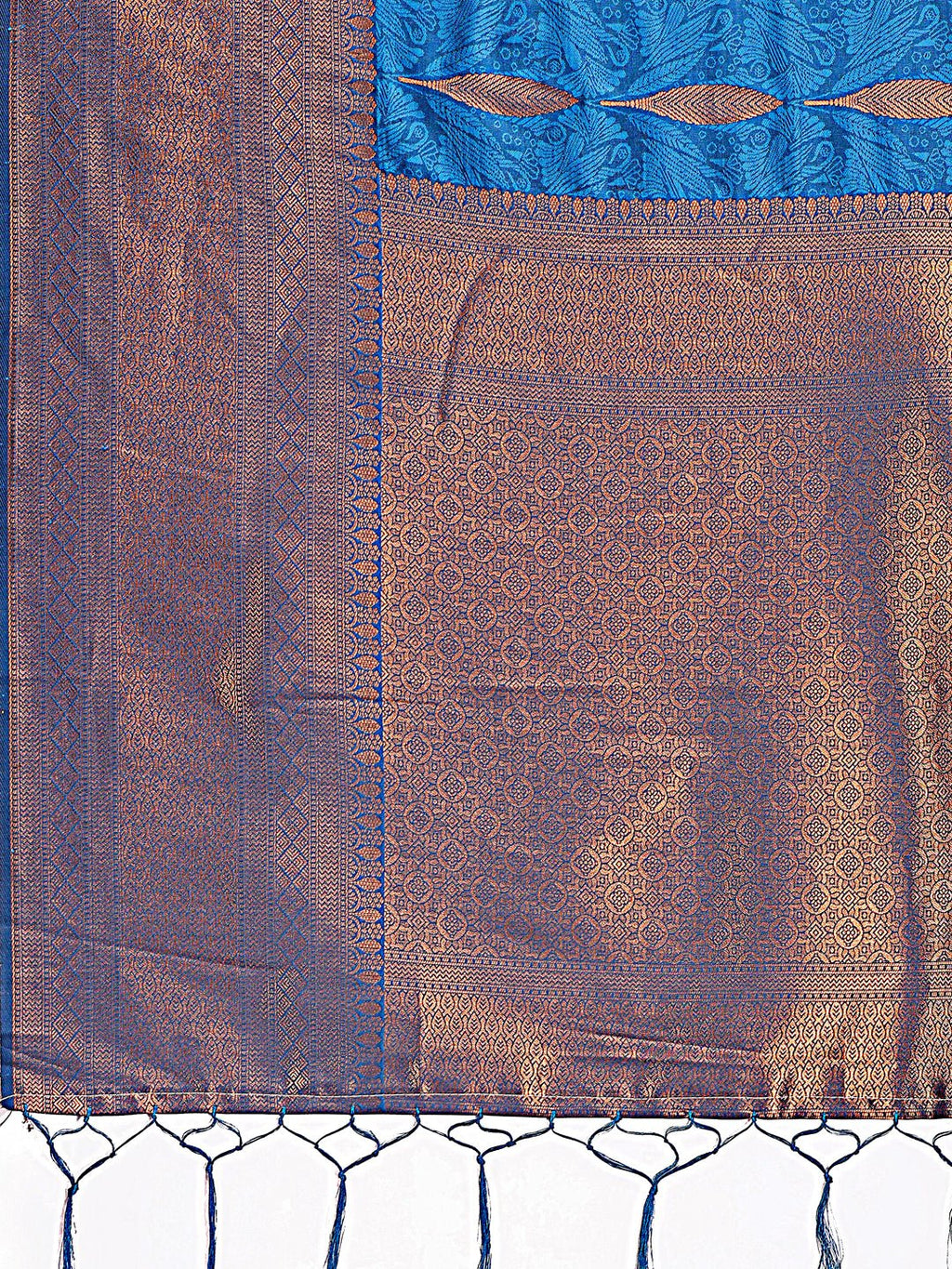 Shree Shyam Fashion Sky Blue Linen Cotton Saree with Golden Zari Leaf Woven Design & Rich Pallu - Festive Wear | Office Look | Soft Drape