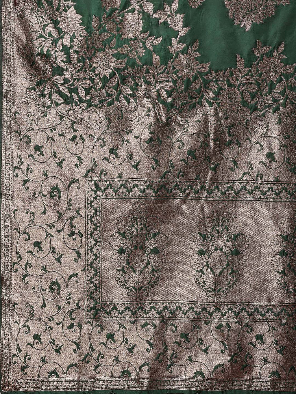 Shree Shyam Fashion Emerald Green Banarasi Silk Saree with Zari Floral Work - Elegance Woven in Every Thread