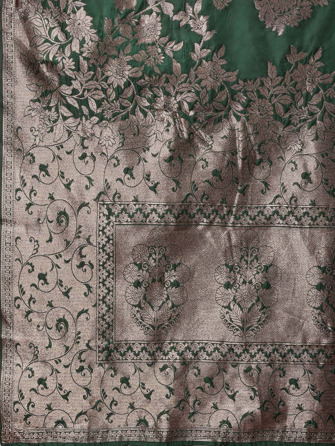 Shree Shyam Fashion Emerald Green Banarasi Silk Saree with Zari Floral Work - Elegance Woven in Every Thread