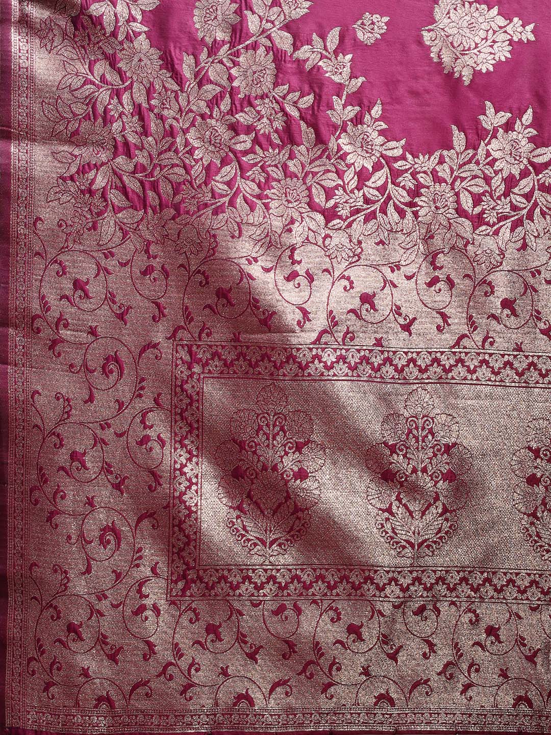 Shree Shyam Fashion Emerald Purple Banarasi Silk Saree with Zari Floral Work - Elegance Woven in Every Thread