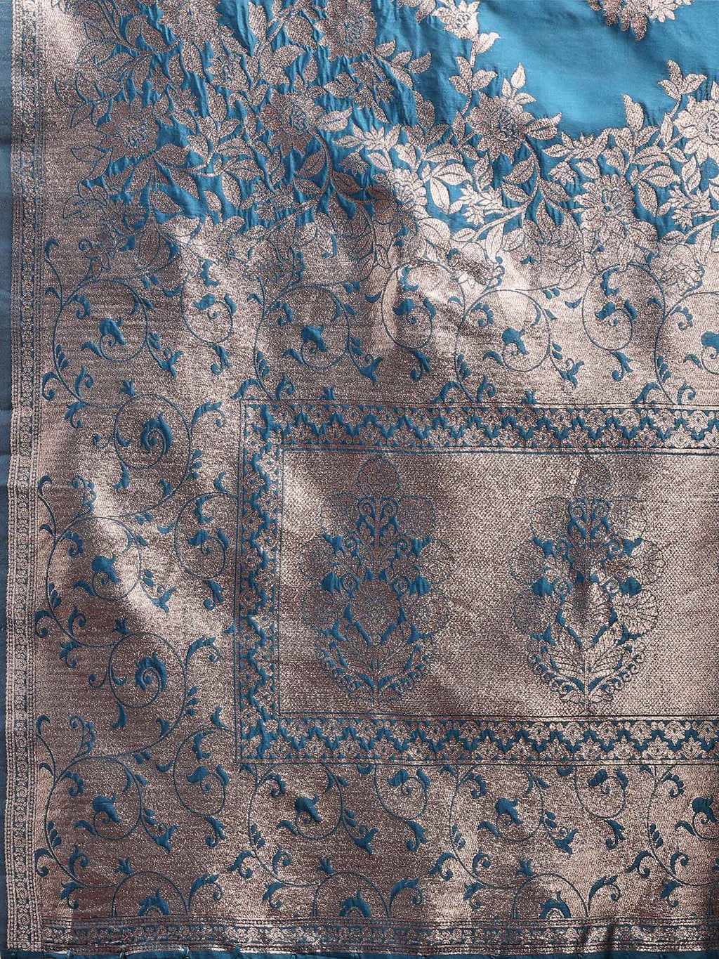 Shree Shyam Fashion Emerald Teal Green Banarasi Silk Saree with Zari Floral Work - Elegance Woven in Every Thread