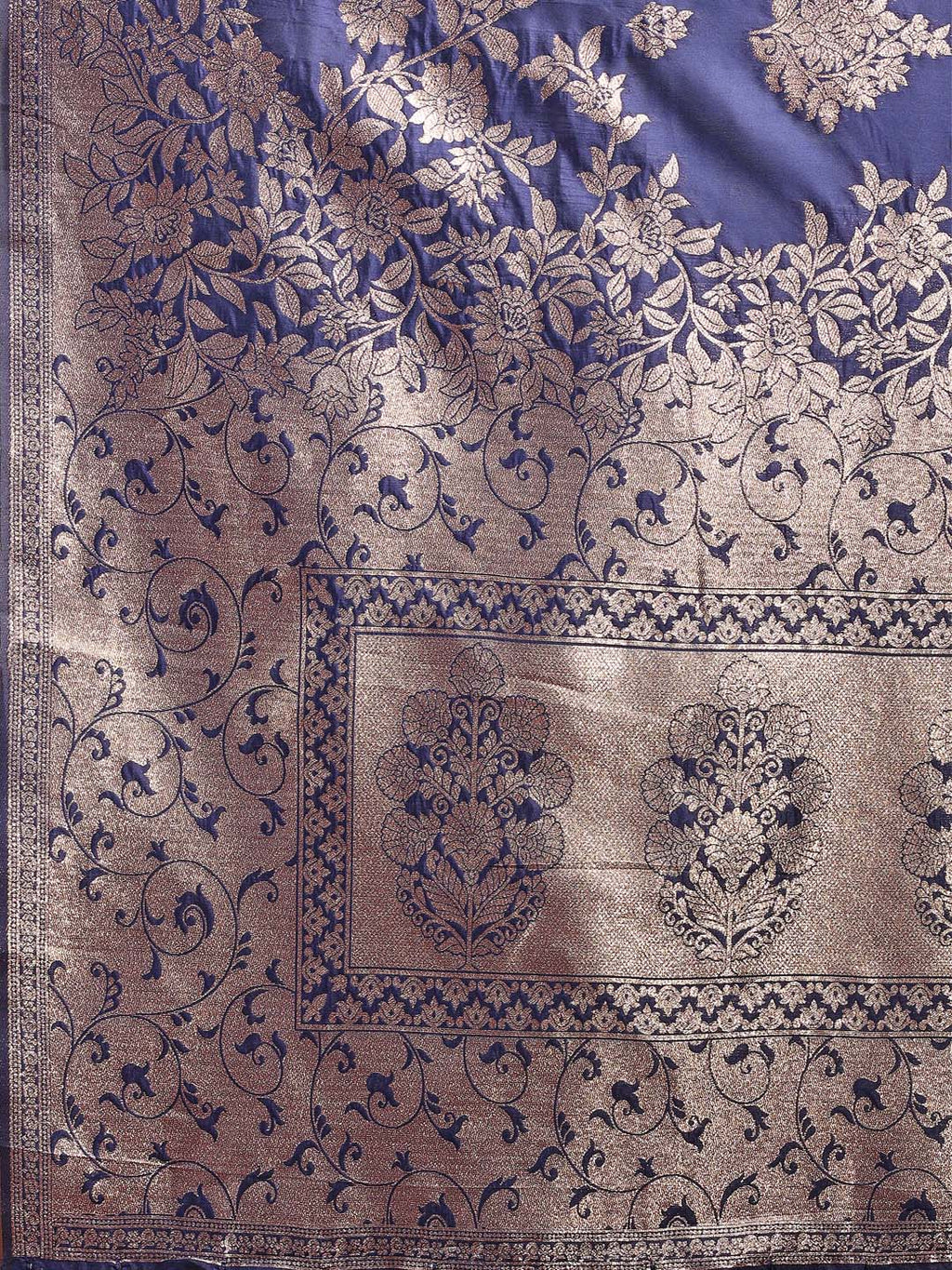 Shree Shyam Fashion Emerald Navy Blue Banarasi Silk Saree with Zari Floral Work - Elegance Woven in Every Thread