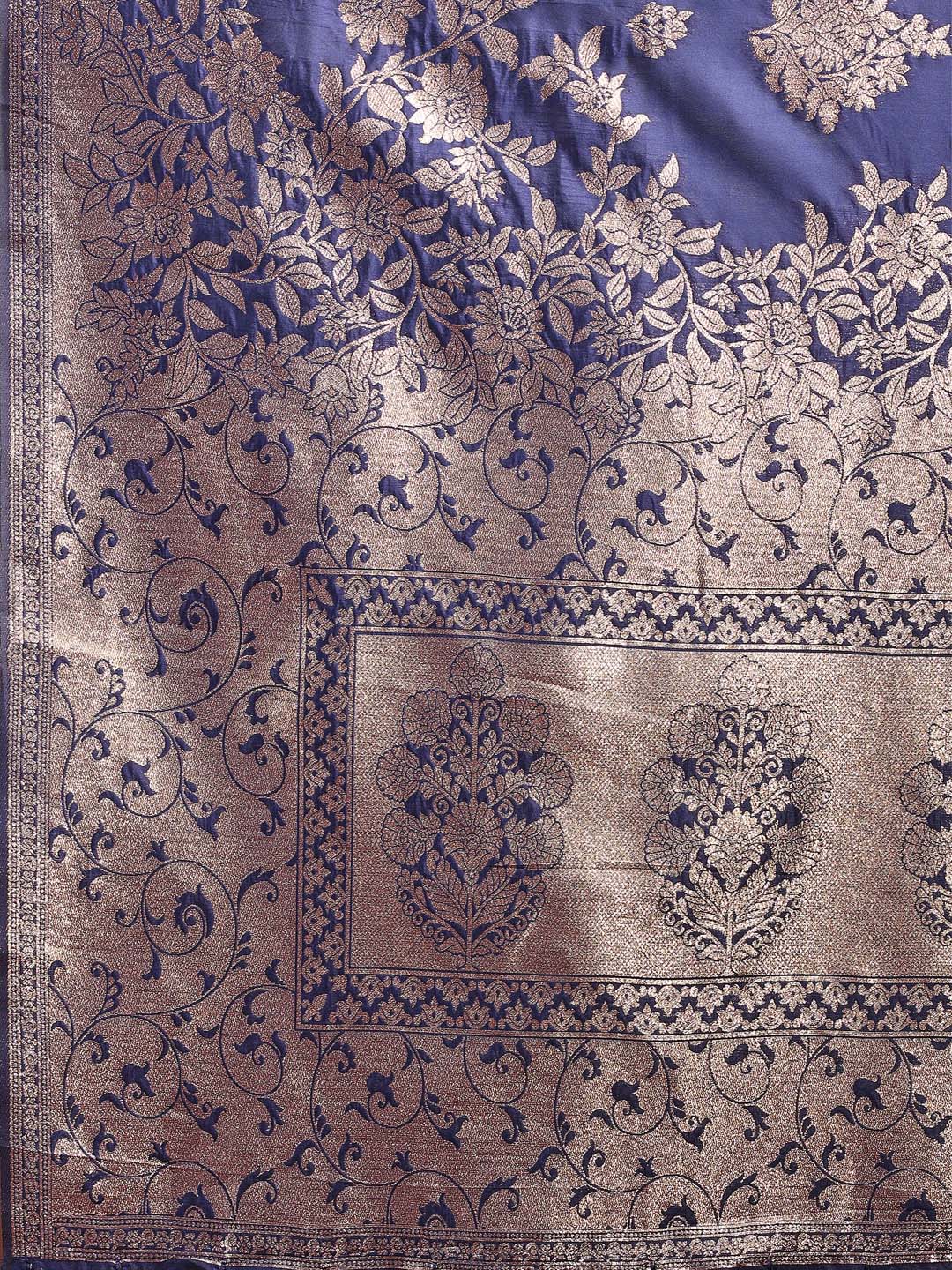 Shree Shyam Fashion Emerald Navy Blue Banarasi Silk Saree with Zari Floral Work - Elegance Woven in Every Thread