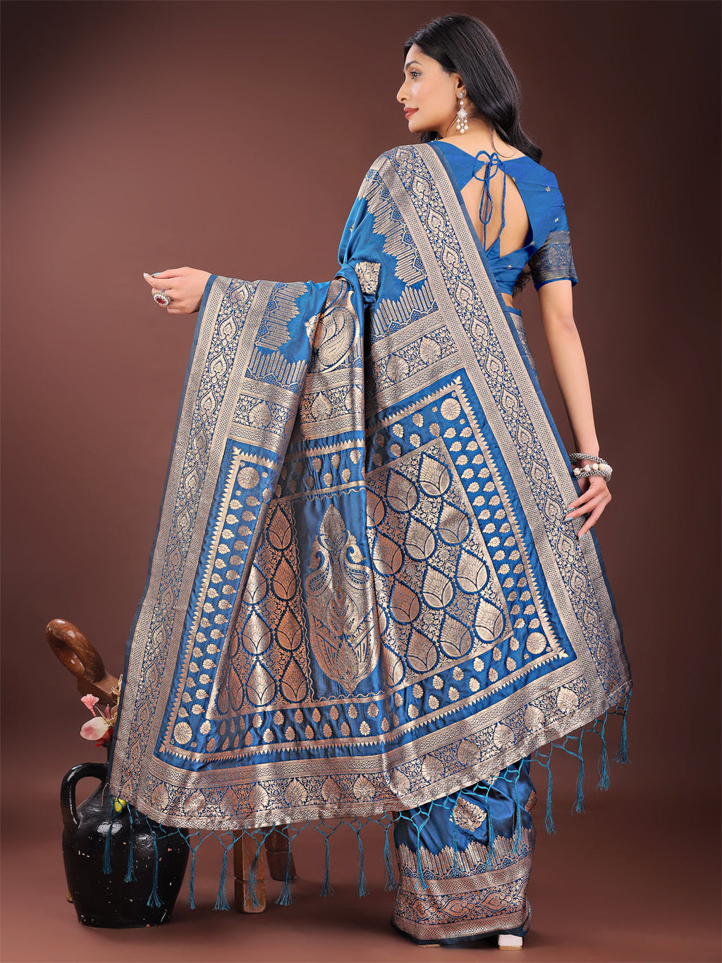 Shree Shyam Fashion Graceful Royal Blue Banarasi Silk Saree with Silver Zari - Perfect Ethnic Wear for Weddings & Festive Moments