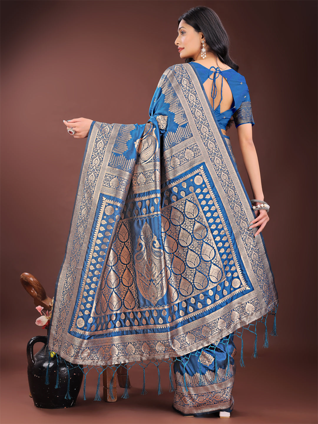 Shree Shyam Fashion Graceful Royal Blue Banarasi Silk Saree with Silver Zari - Perfect Ethnic Wear for Weddings & Festive Moments