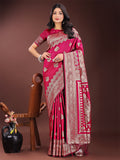 Shree Shyam Fashion Graceful Magenta Banarasi Silk Saree with Silver Zari - Perfect Ethnic Wear for Weddings & Festive Moments