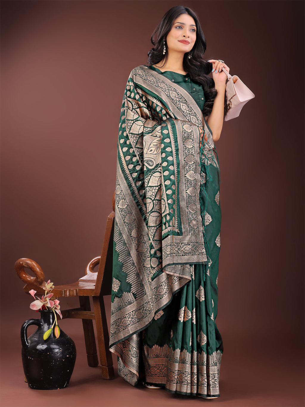Shree Shyam Fashion Graceful Green Banarasi Silk Saree with Silver Zari - Perfect Ethnic Wear for Weddings & Festive Moments