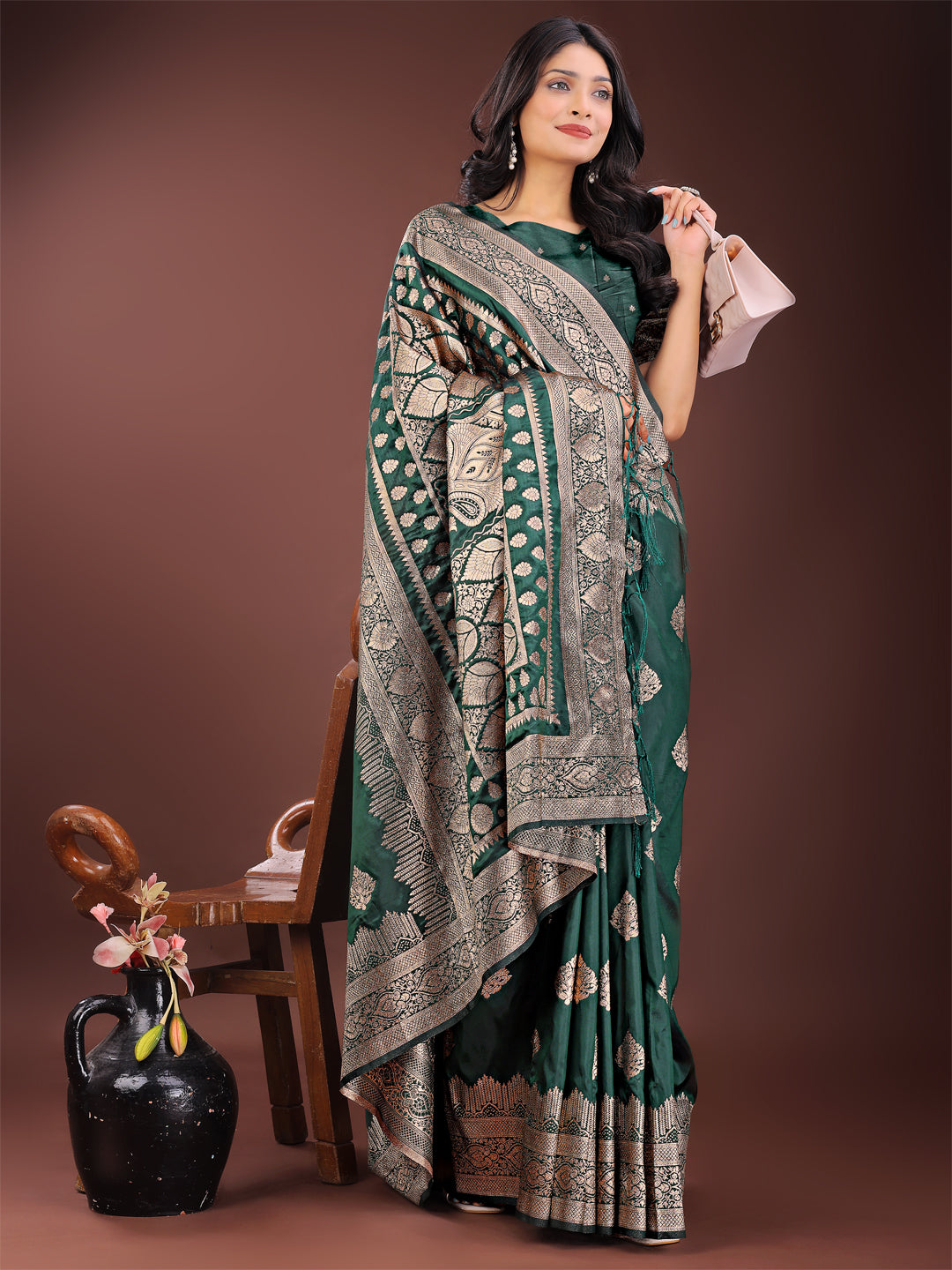 Shree Shyam Fashion Graceful Green Banarasi Silk Saree with Silver Zari - Perfect Ethnic Wear for Weddings & Festive Moments