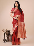 Shree Shyam Fashion Elegant Red Linen Cotton Saree with Copper Zari Pallu and Artistic Brush Pattern - Festive & Formal Wear