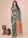 Shree Shyam Fashion Elegant Green Linen Cotton Saree with Copper Zari Pallu and Artistic Brush Pattern - Festive & Formal Wear