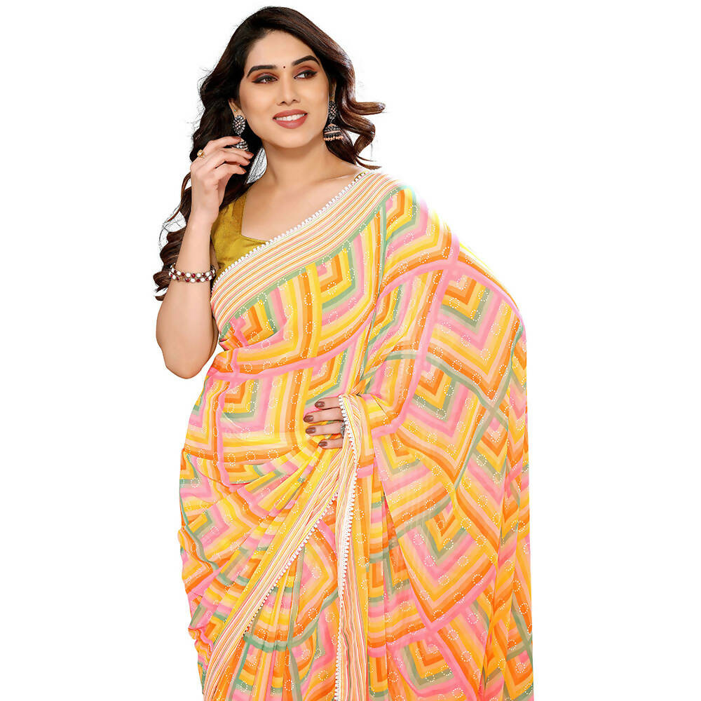 Women's Partywear Designer Yellow Georgette Fancy Saree - Satrangi