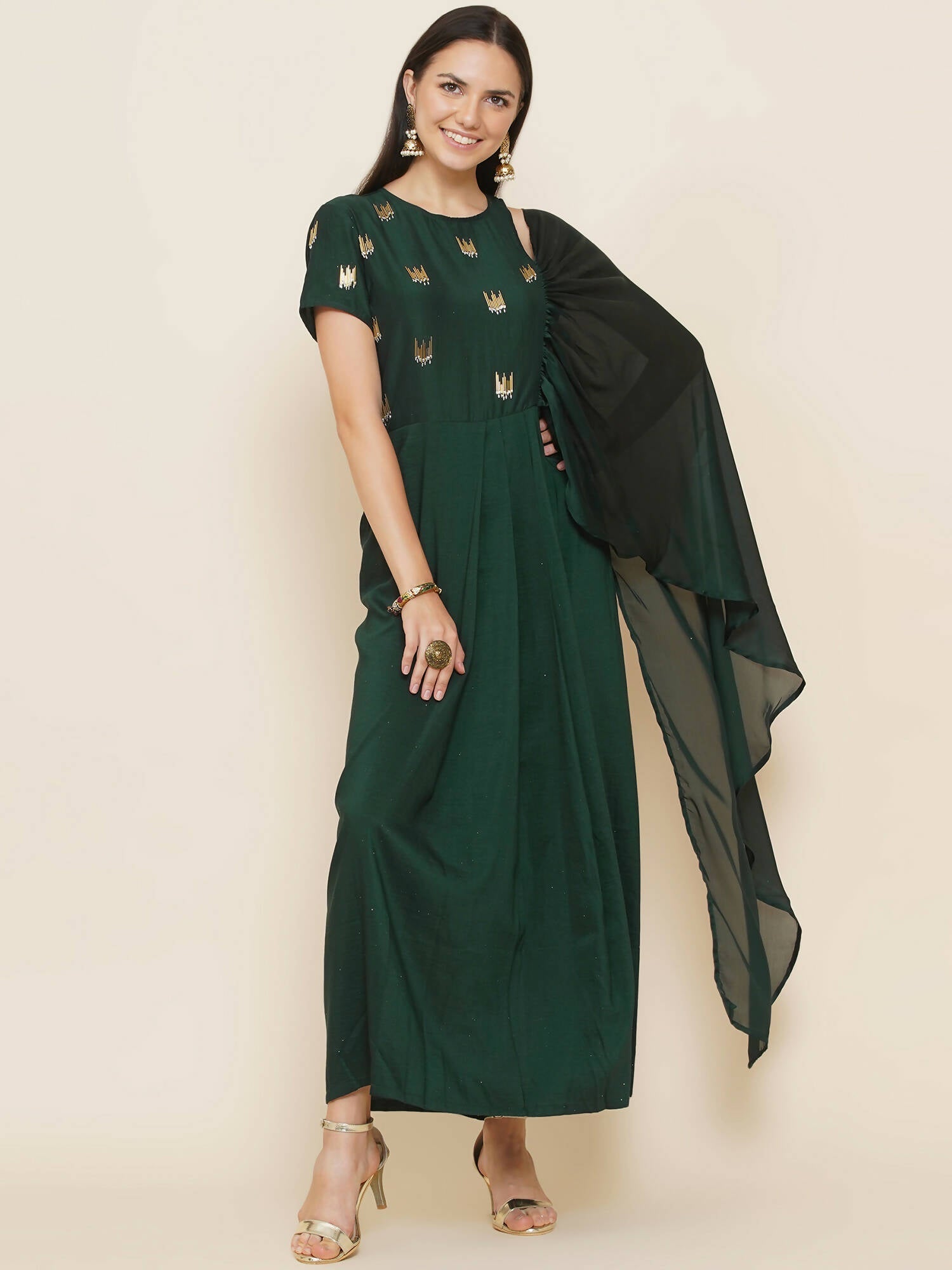 Women Republic Green Hand Embellished Gown