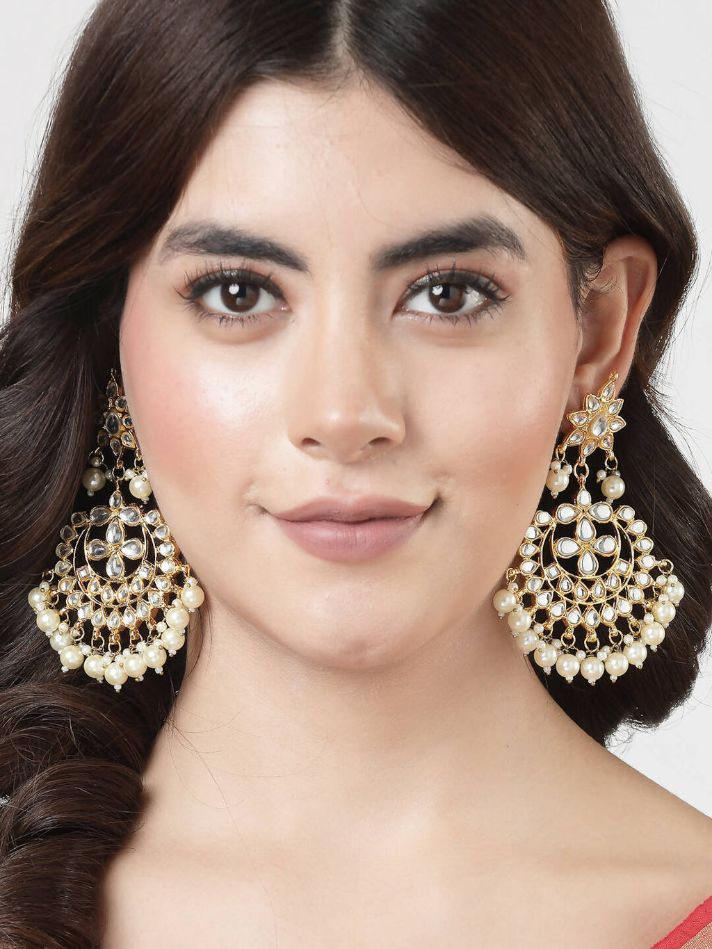 NVR Women's Gold-Polished Kundan Chandbali Earrings