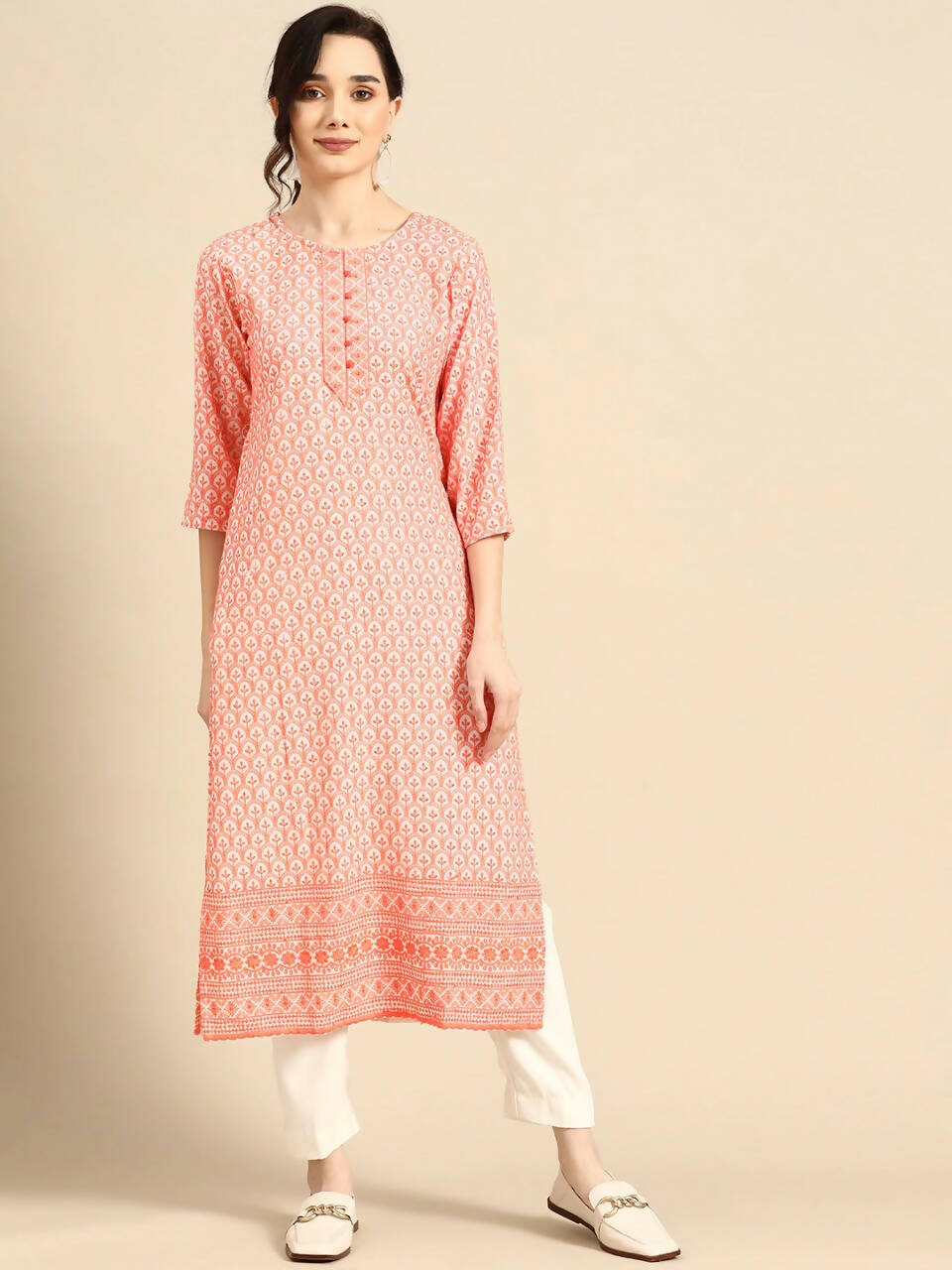 Deeps women's Orange Embroidered Rayon Kurta
