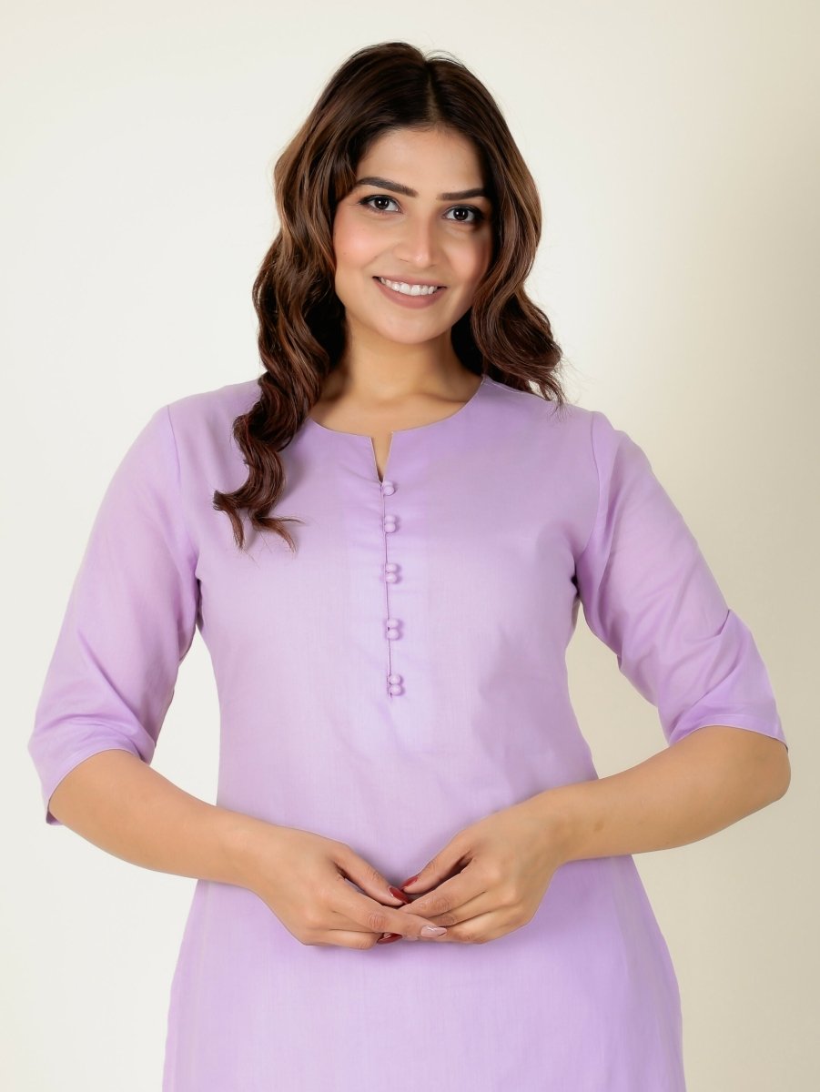 Aramya Pink Soft Cotton Solid Print A-line Kurta Pant Set for Women