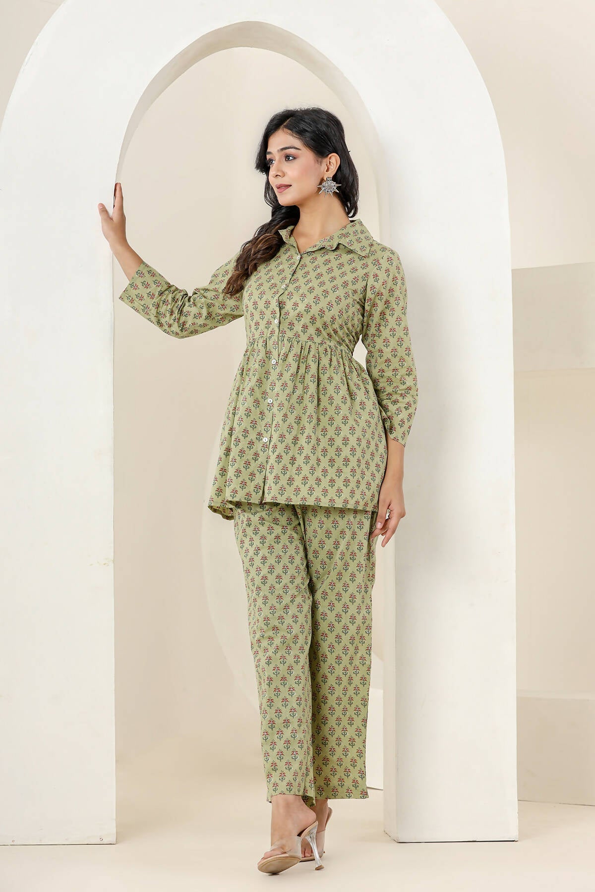 Kaajh Women's Green Printed Cotton Co-ord Set