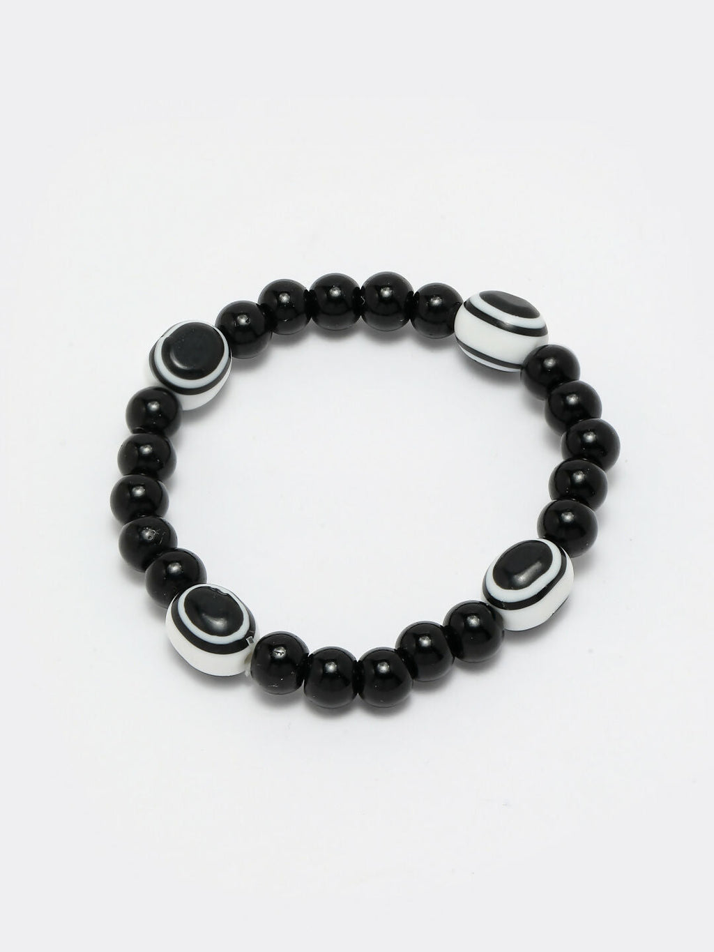 NVR Women & Men Black Evil Eye Elasticated Rakhi With Roli Chawal