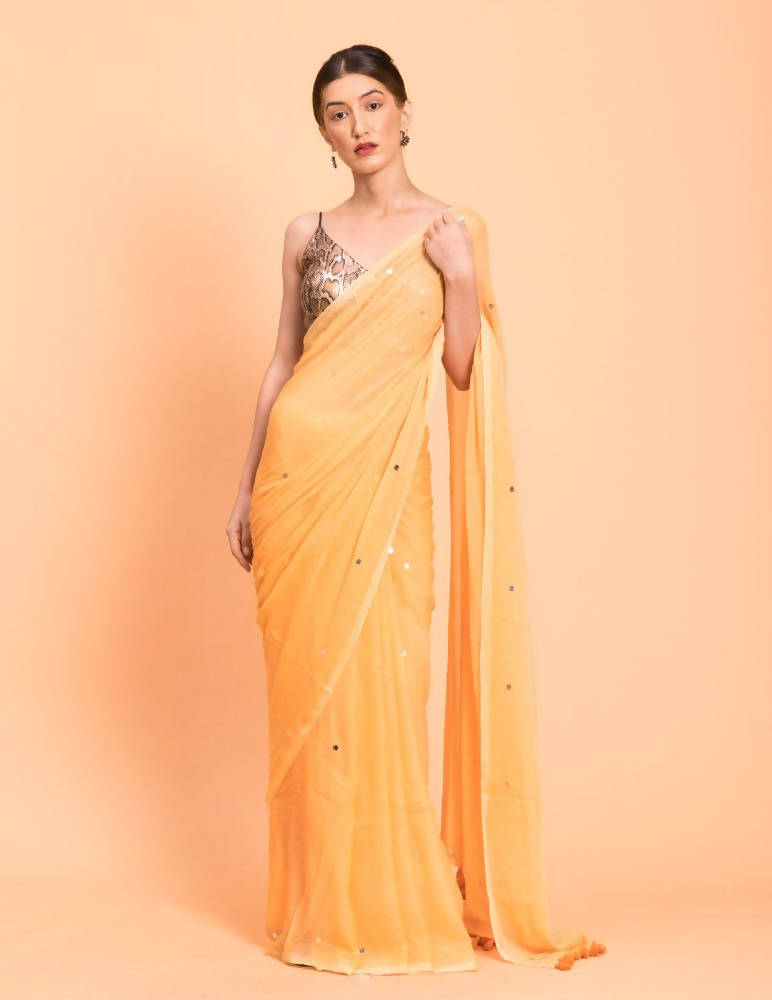 Suta Yellow Embellished Sequinned Pure Cotton Saree