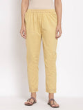 Myshka Women's Cream Cotton Solid Casual Trouser