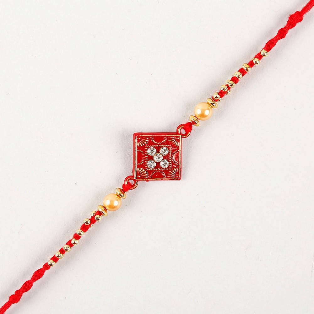 Sleek American Diamond Rakhi And Cashew Jar