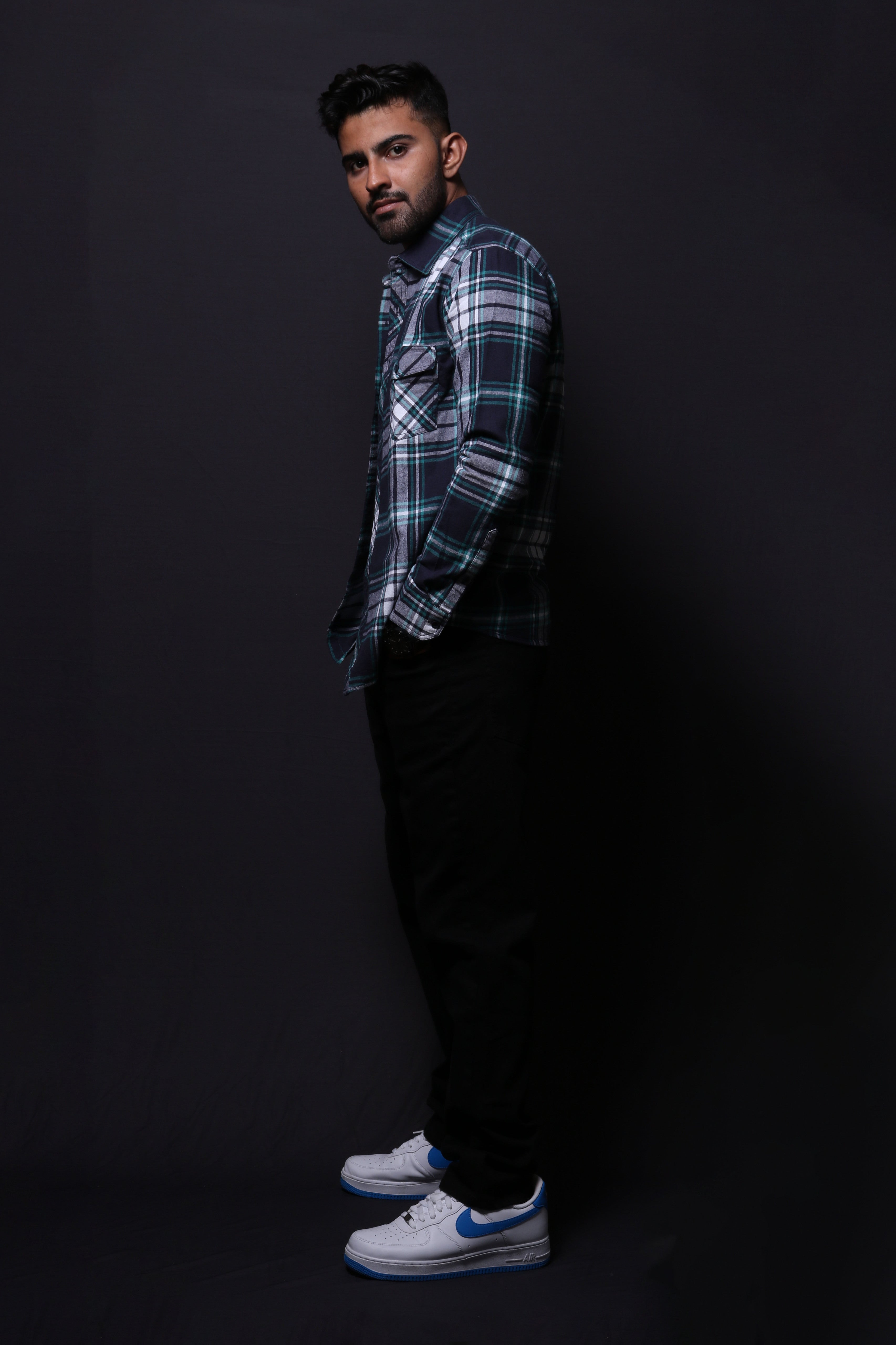Jonesburg Navy Blue Flannel Checks Regular Fit Shirt