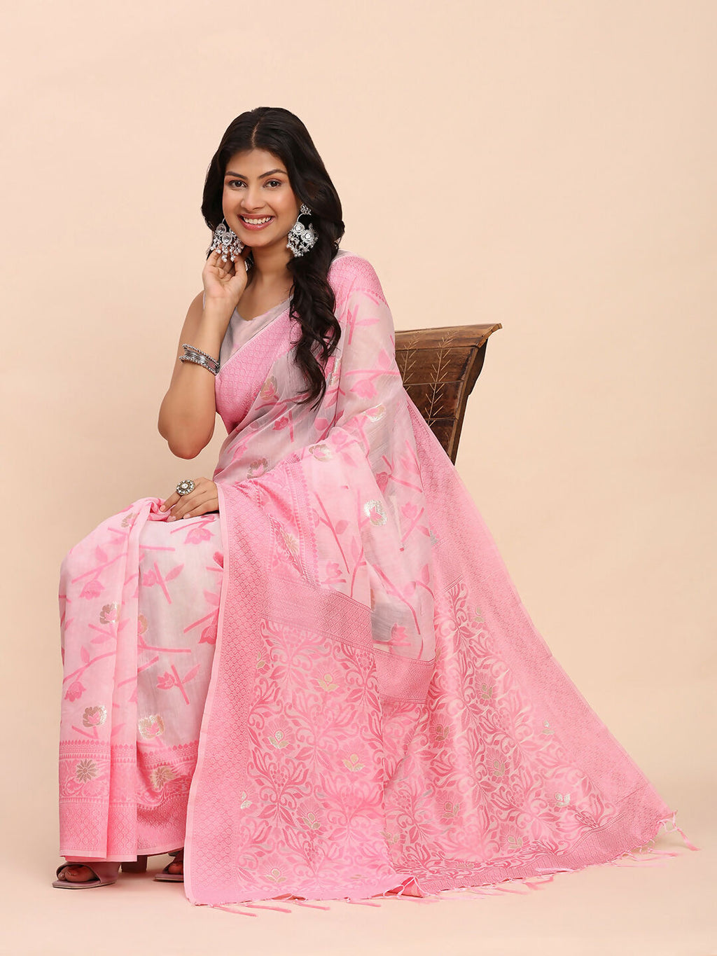 Shree Shyam Fashion Linen Cotton Light Pink Saree