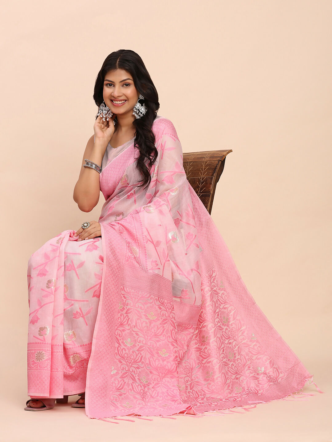 Shree Shyam Fashion Linen Cotton Light Pink Saree