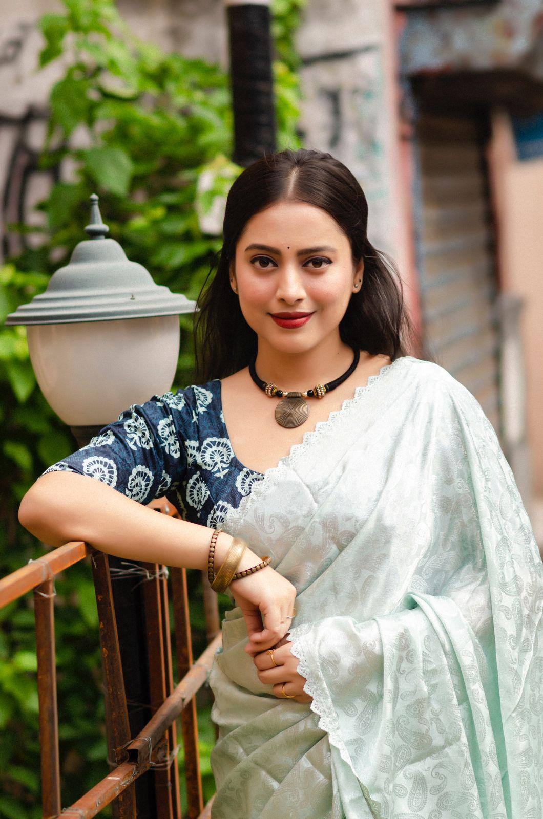 Blue Poly Silk Ethnic Motifs Saree with Unstitched Blouse - A2M